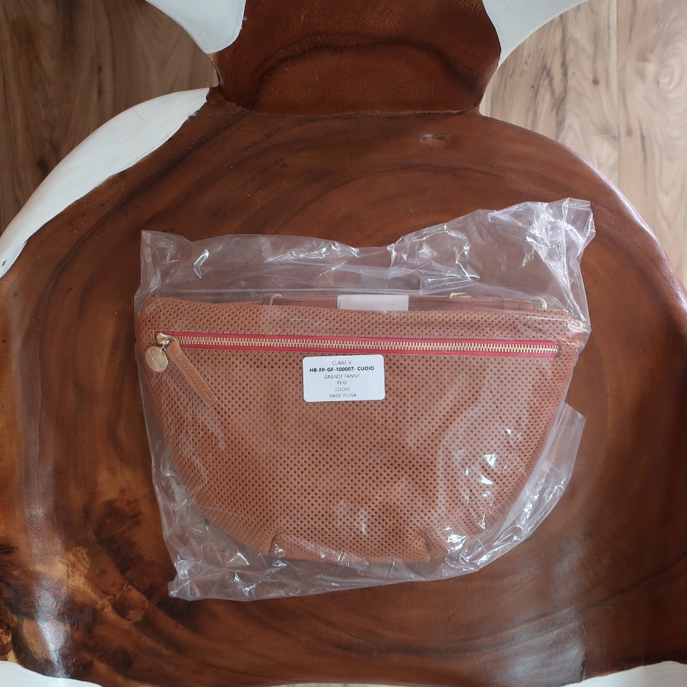 Clare V. Grande Fanny in Couio Perf w/Red Zipper